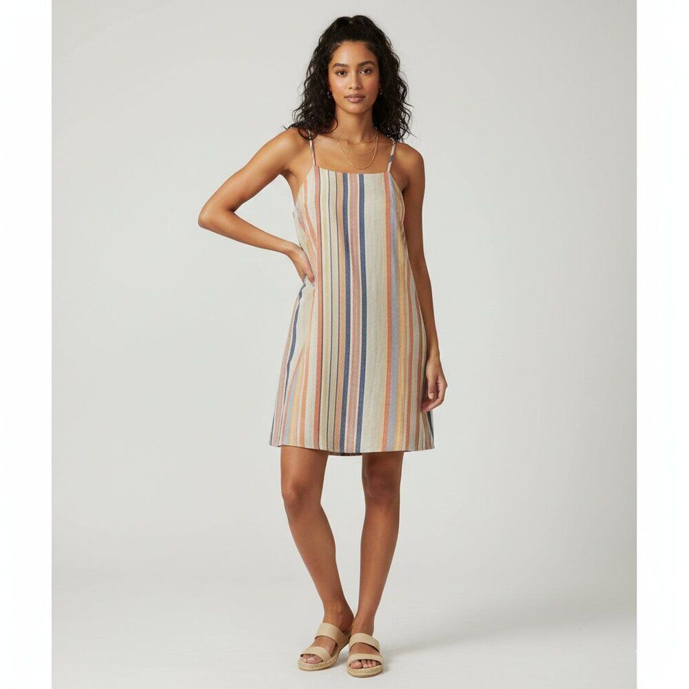 Copper Key Linen Blend Striped Shift Dress Medium M Sleeveless Mini NEW